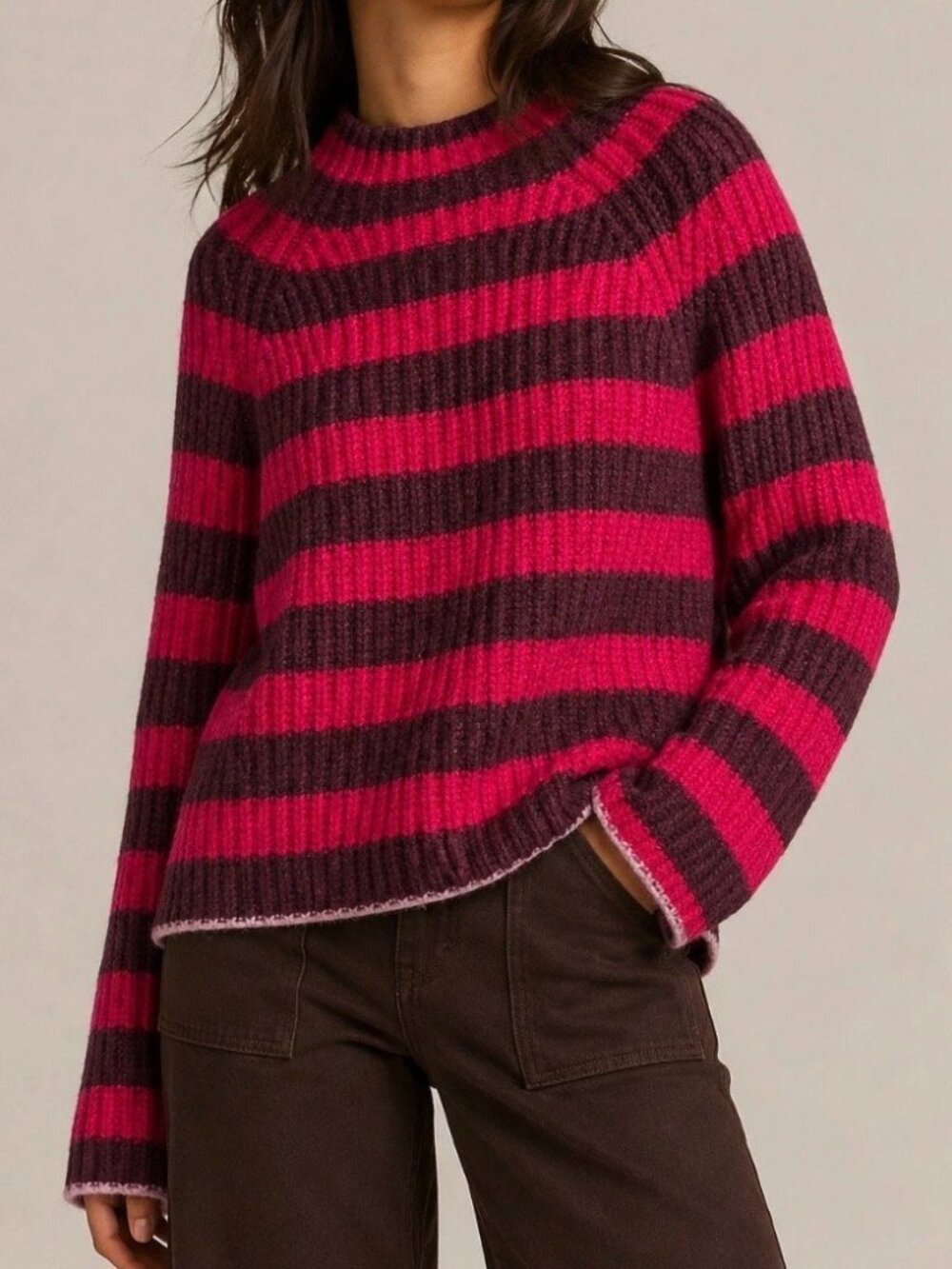 Anthropologie Pink Striped Mock Neck Sweater